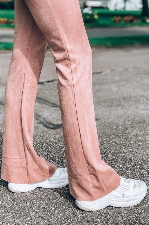 Pantalon taille haute de style vintage, imitation daim rose