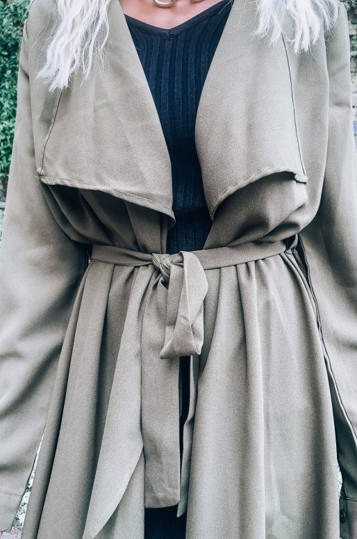 Veste légère de style trench coat, couleur vert olive