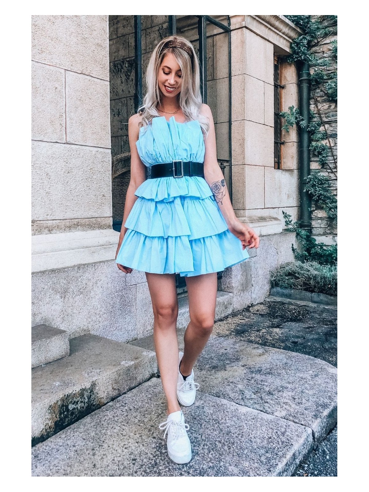 Robe Tahari Femme Taille 10 - Bleu Et Blanc Rayé, Halter, Longueur Genou, Coton, Avec étiquettes