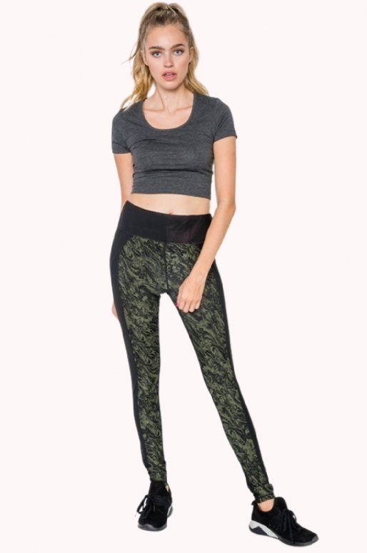 Legging de sport vert et noir, imprimé aquarelle