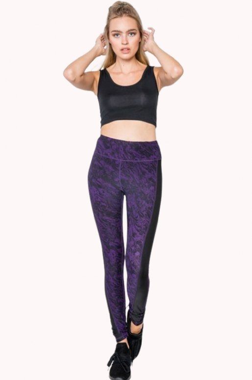 Legging de sport violet et noir, imprimé aquarelle