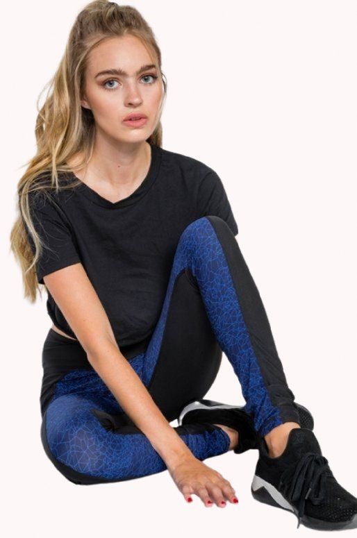 Legging de sport bleu et noir, design abstrait