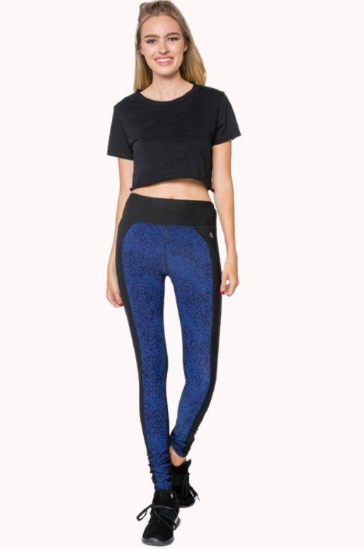 Legging de sport bleu et noir, design abstrait
