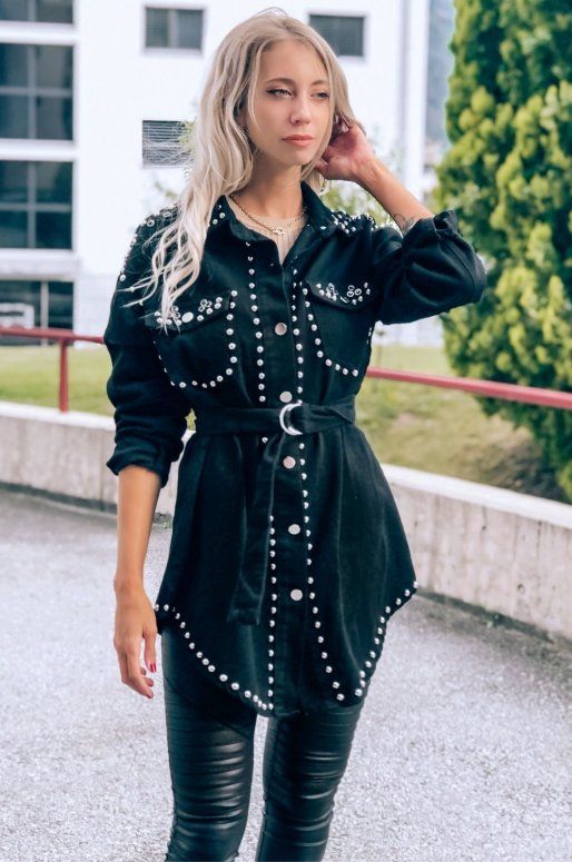 Robe chemise noire à clous