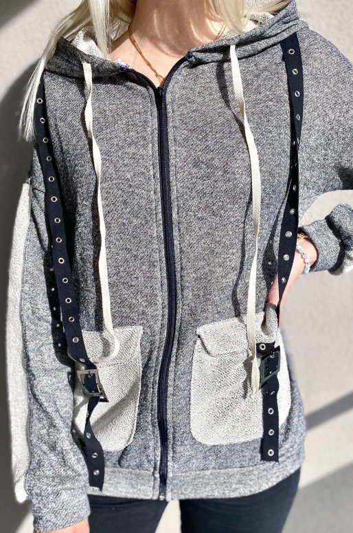 Cardigan Streetwear gris anthracite avec lanières
