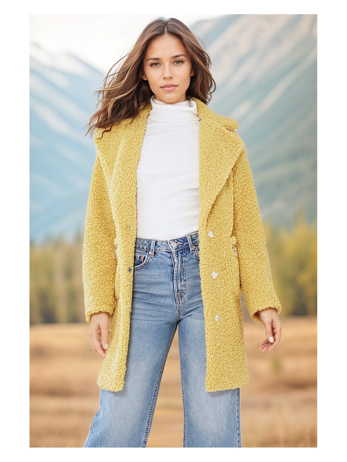 Manteau fourrure fashion jaune