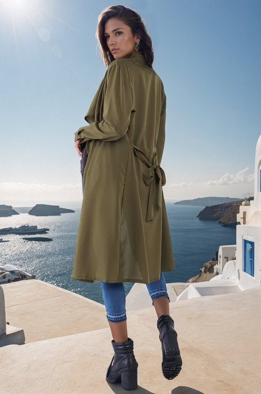 Veste légère de style trench coat, couleur vert olive