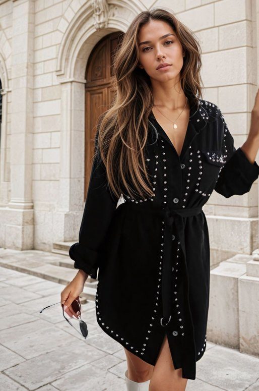 Robe chemise noire à clous