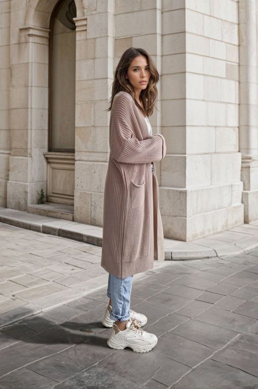 Long cardigan de couleur taupe