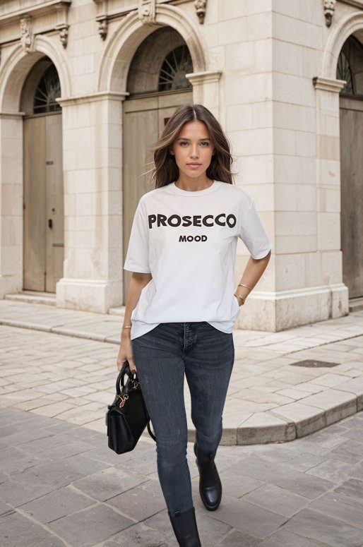 T-shirt blanc avec inscription Prosecco Mood