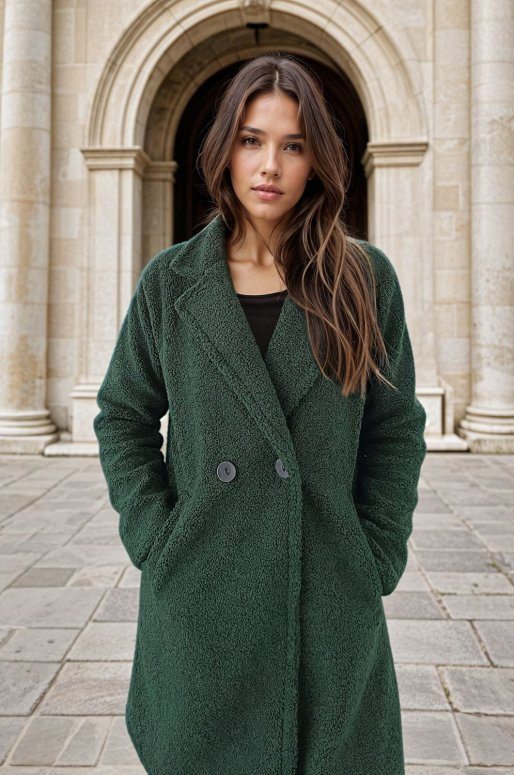 Manteau Teddy de couleur vert émeraude