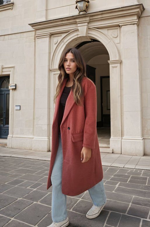 Long manteau de couleur rose