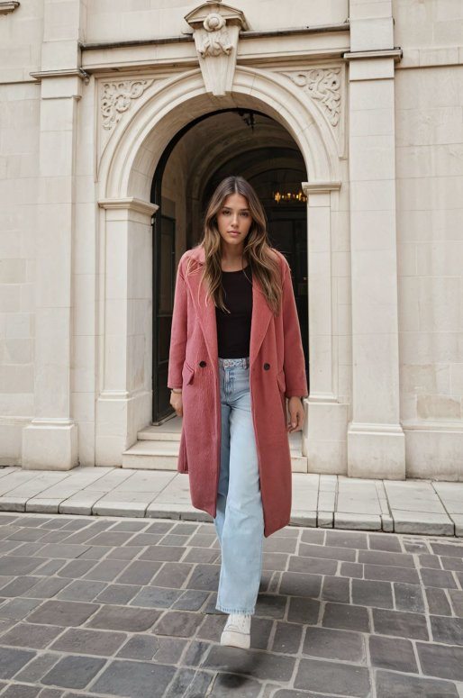 Long manteau de couleur rose