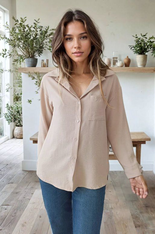 Chemise manches longues de couleur taupe