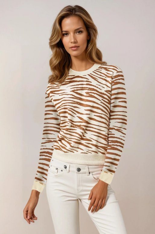 Pull beige imprimé zèbre