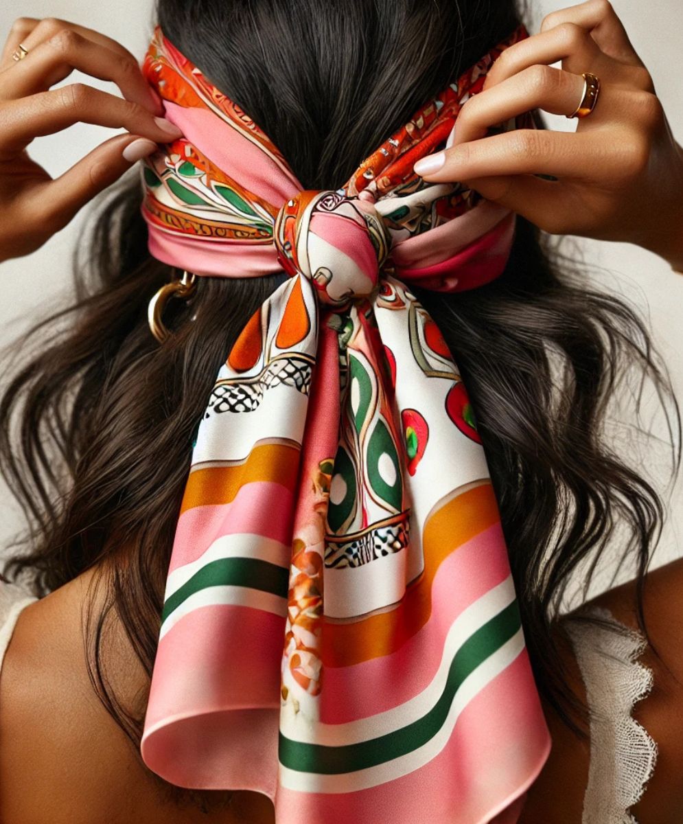 Foulard Carré En Soie Vintage Soraya - Motif Floral Beige - Cadeau Idéal Pour Femme - FO631